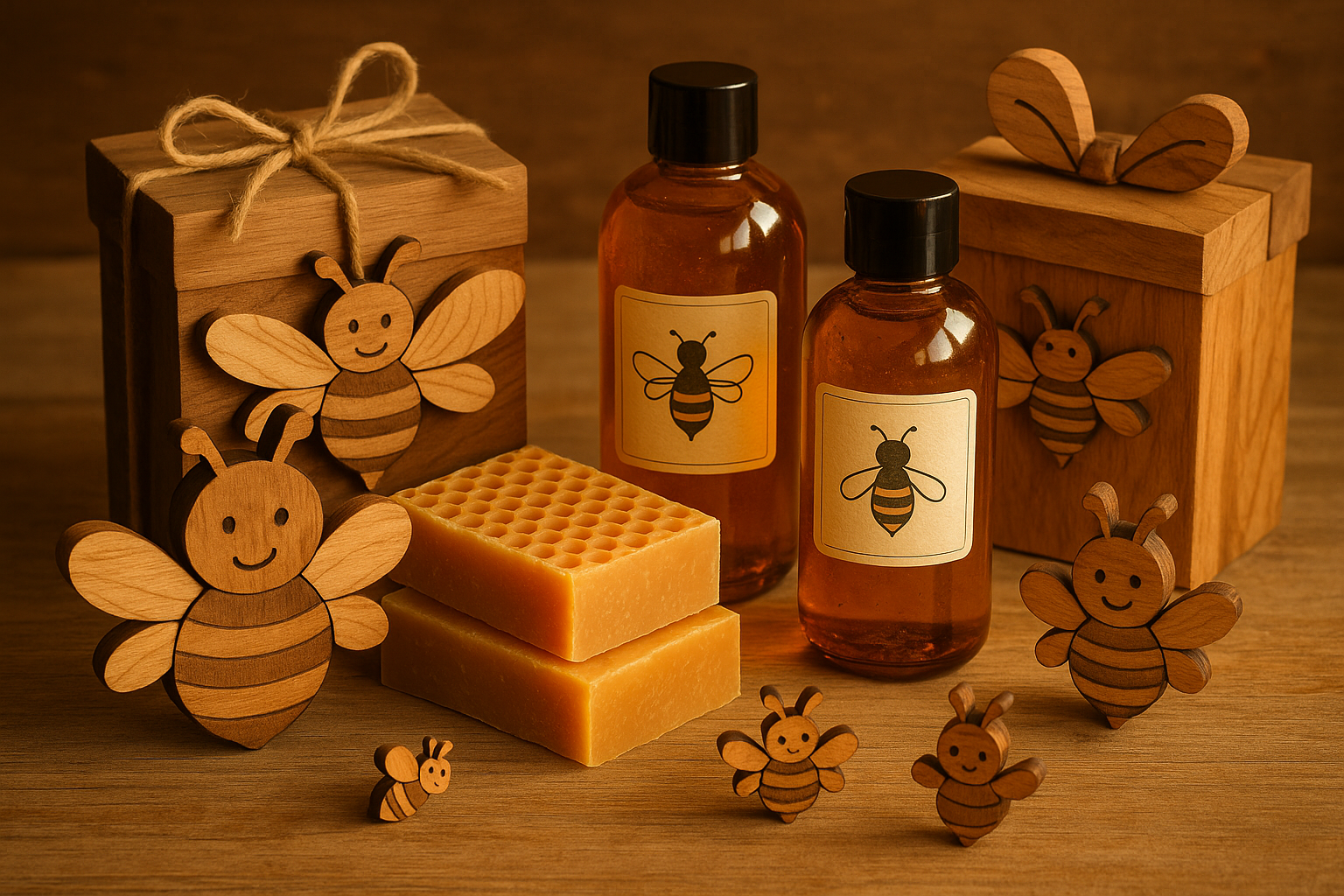 Kreative Geschenke, Bienen, Holz, Duschgel, Seife, 